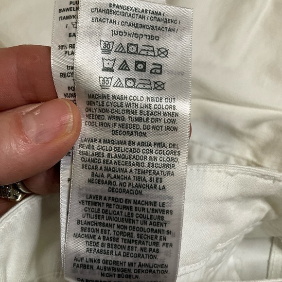 Guess White Denim Jeans Bow Hem Womens 34 Gold‎ Logo Stretch - Picture 8 of 12